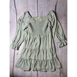 Altar'd‎ State Floral Mini Dress Womens Large Green Cottagecore Boho Smocked